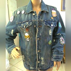 Bnwot BEE & CECI Classic Blue DenimJacket W/ Personalized Touch Patches Sz M